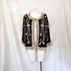 Vintage Y2K Black Blazer Sweater with Pink Ombre Embroidery Plus Size